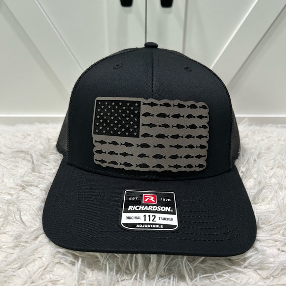 Laser engraved American flag fish. Richardson 112 trucker hat. - Picture 2 of 2
